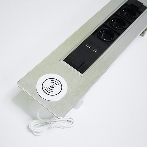 Motorized electric flip up rotation socket with wireless charger