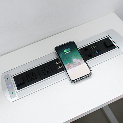 CE approved multi-functional electric power flip up desktop socket with wireless charger